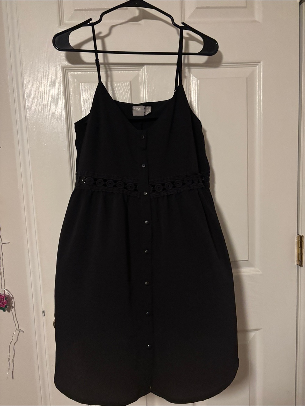 ASOS Black Spaghetti Strap Dress with Waist Lace